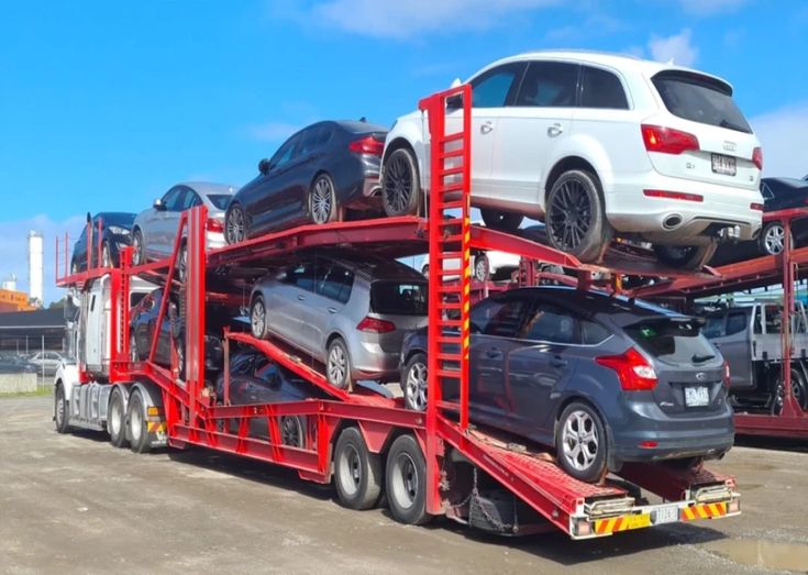 Personal vehicle being offloaded from a ship for clearing